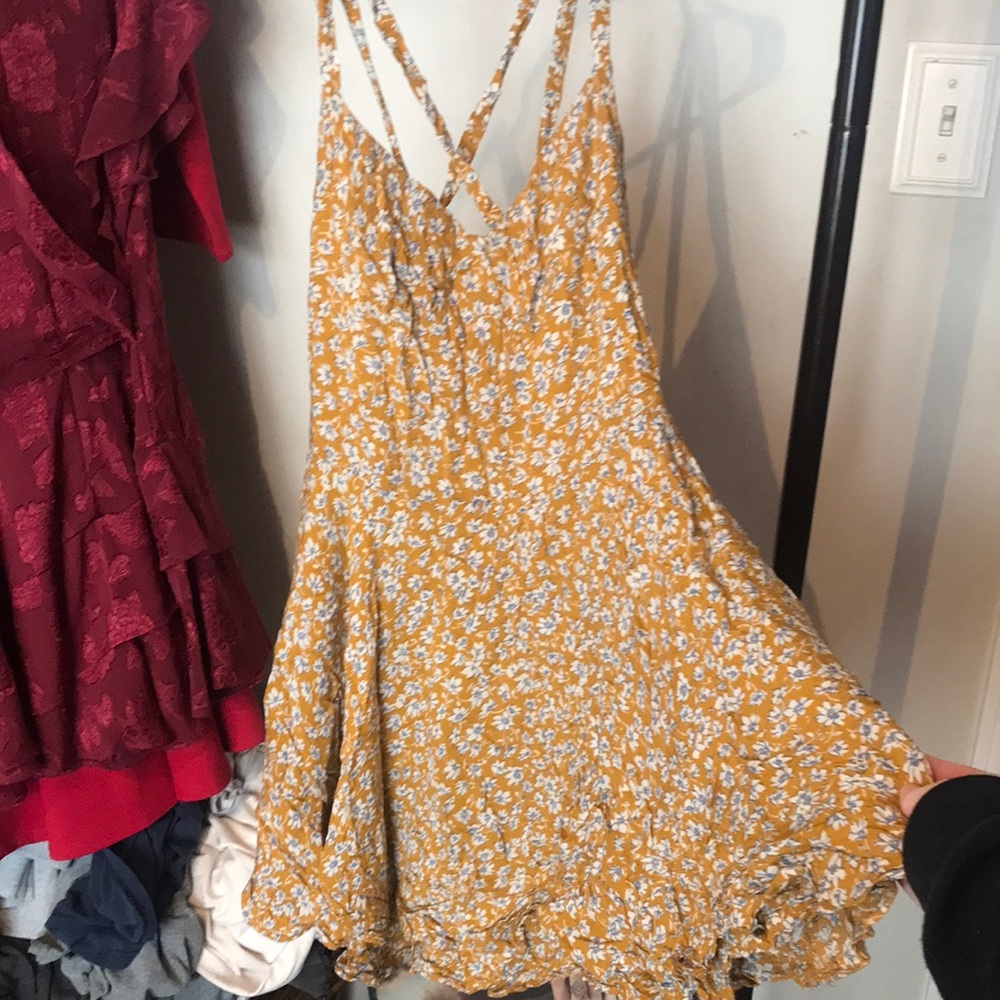 Strappy floral yellow summer dress